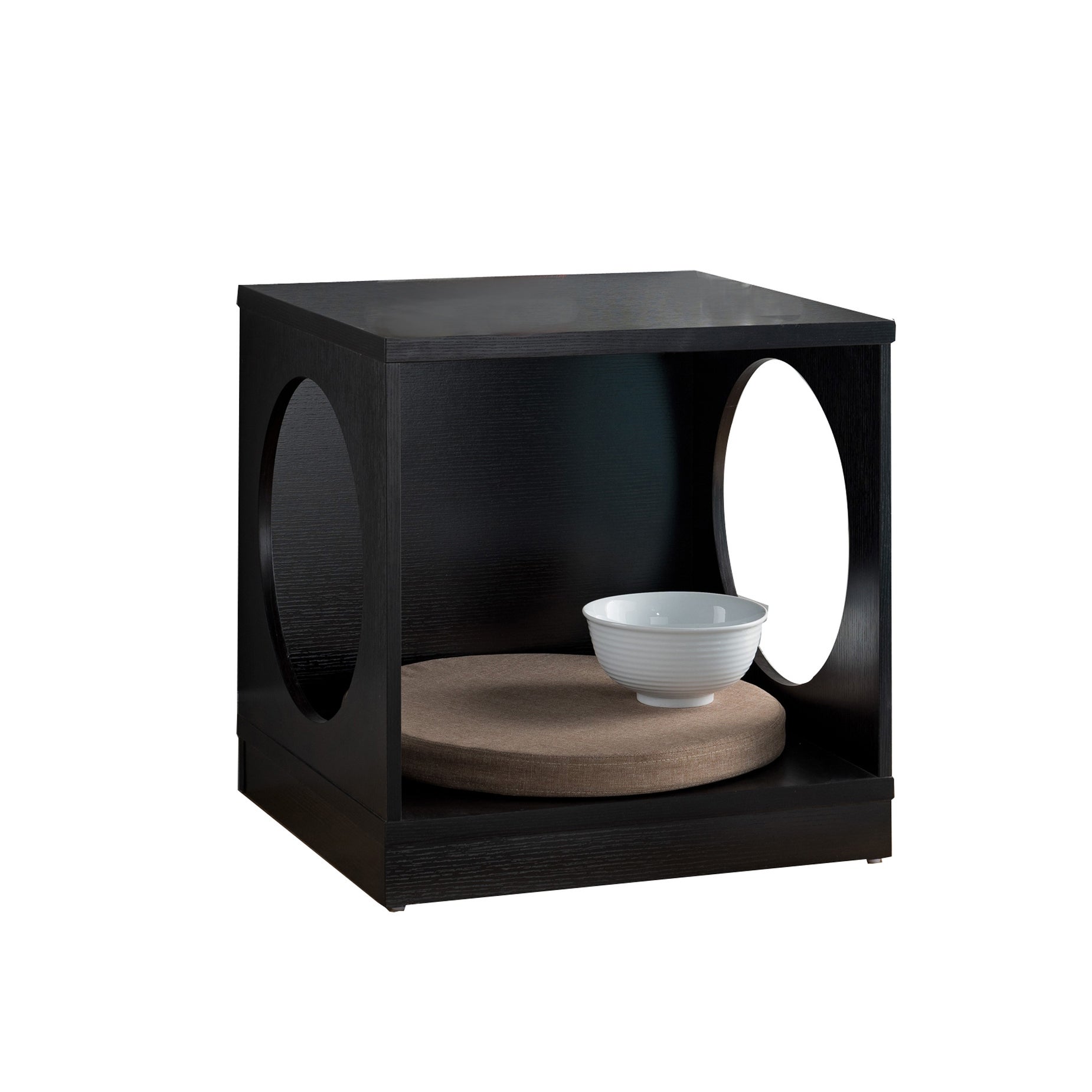 Wooden Pet End Table with Flat Base and Cutout Design on Sides， Black