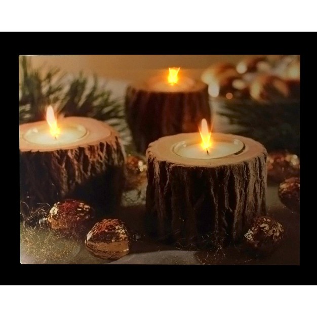 Led Flickering Rustic Lodge Woodland Candles Canvas Wall Art