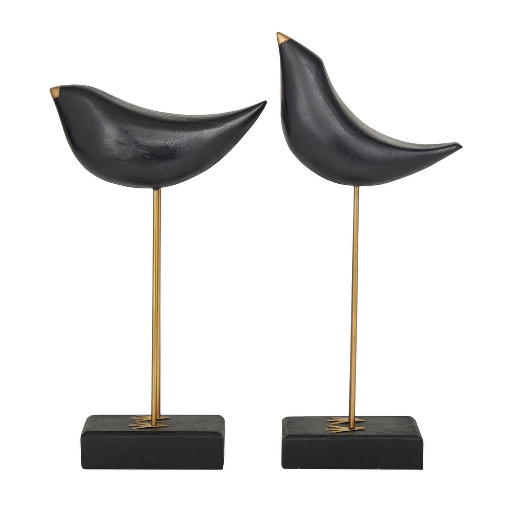 Black Wood Handmade Bird Sculpture (Set of 2)   S/2 13\