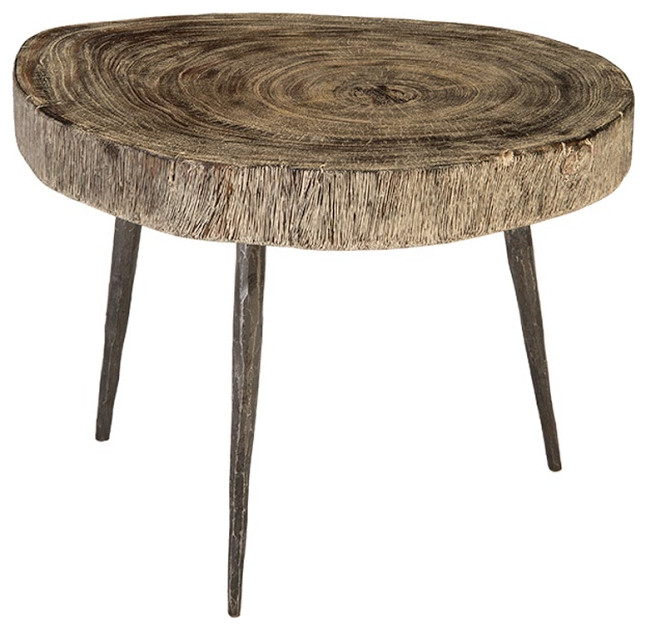 Crosscut Coffee Table  Gray Stone  Forged Legs   Industrial   Coffee Tables   by HedgeApple  Houzz