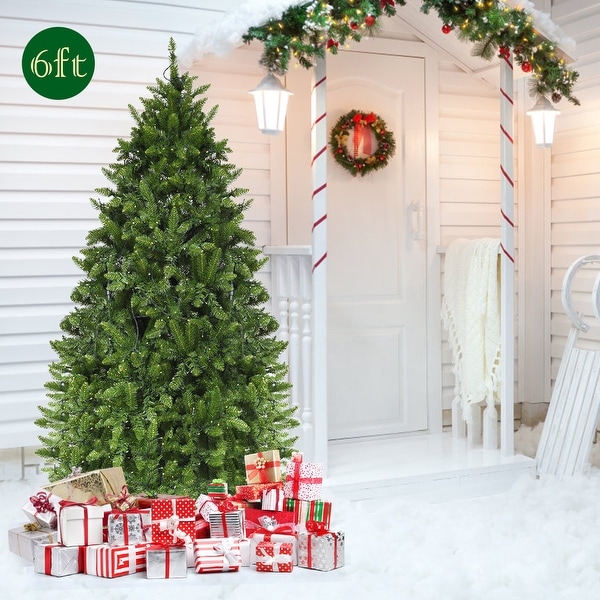 Gymax 6ft Prelit LED Light Christmas Fir Tree w/8 Flash Modes Patio