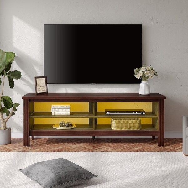 LED TV Stand for 65-75 Inch TV， TV Console with Warm White LED Light