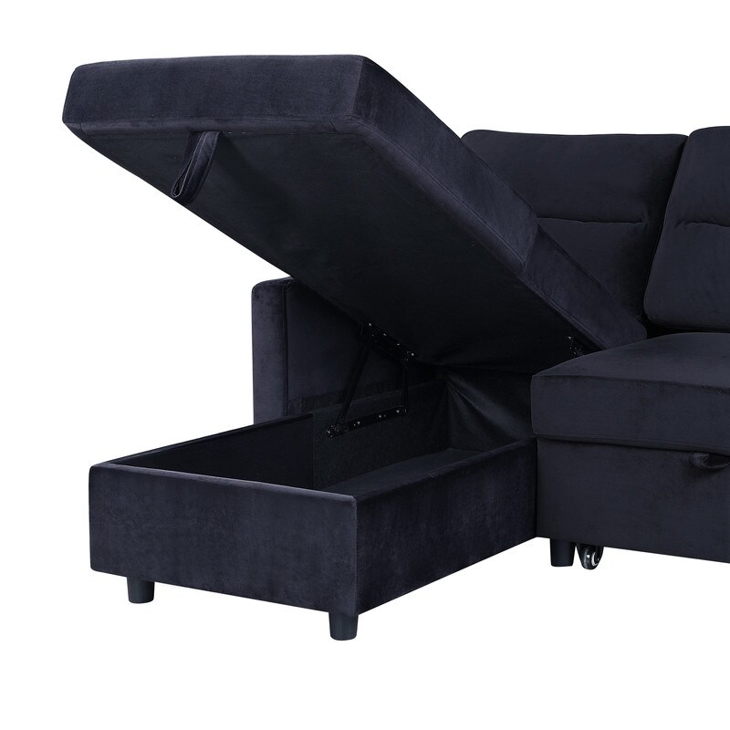 Velvet Reversible Sleeper Sectional Sofa