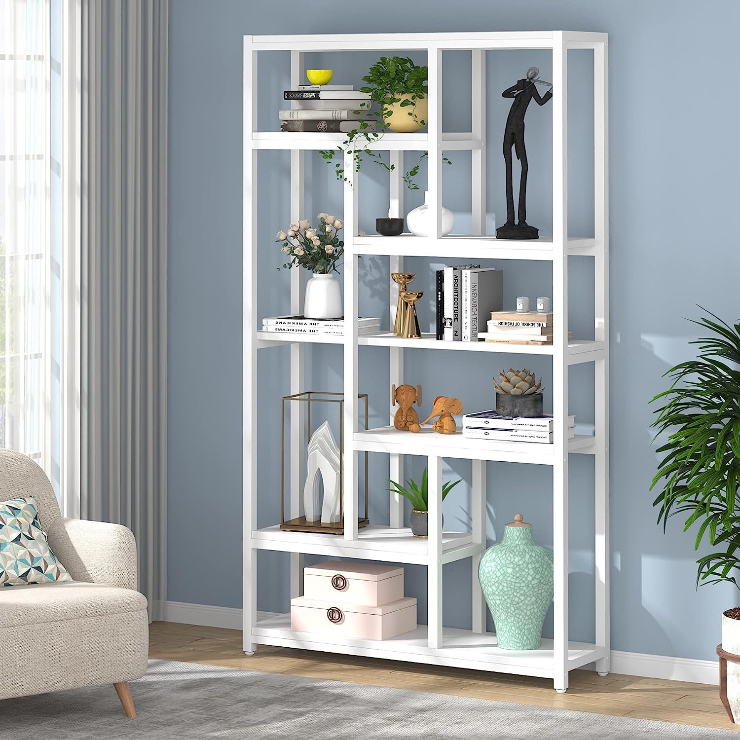 79 Tall Bookshelf, 7-Tier Bookcase Open Display Shelves