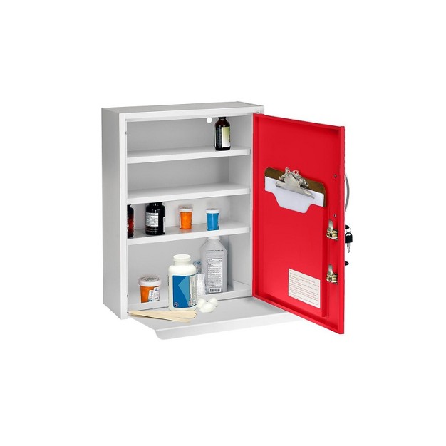 Adirmed 21 In H X 16 In W Dual Lock Surface mount Medical Security Cabinet In Red With Pull out