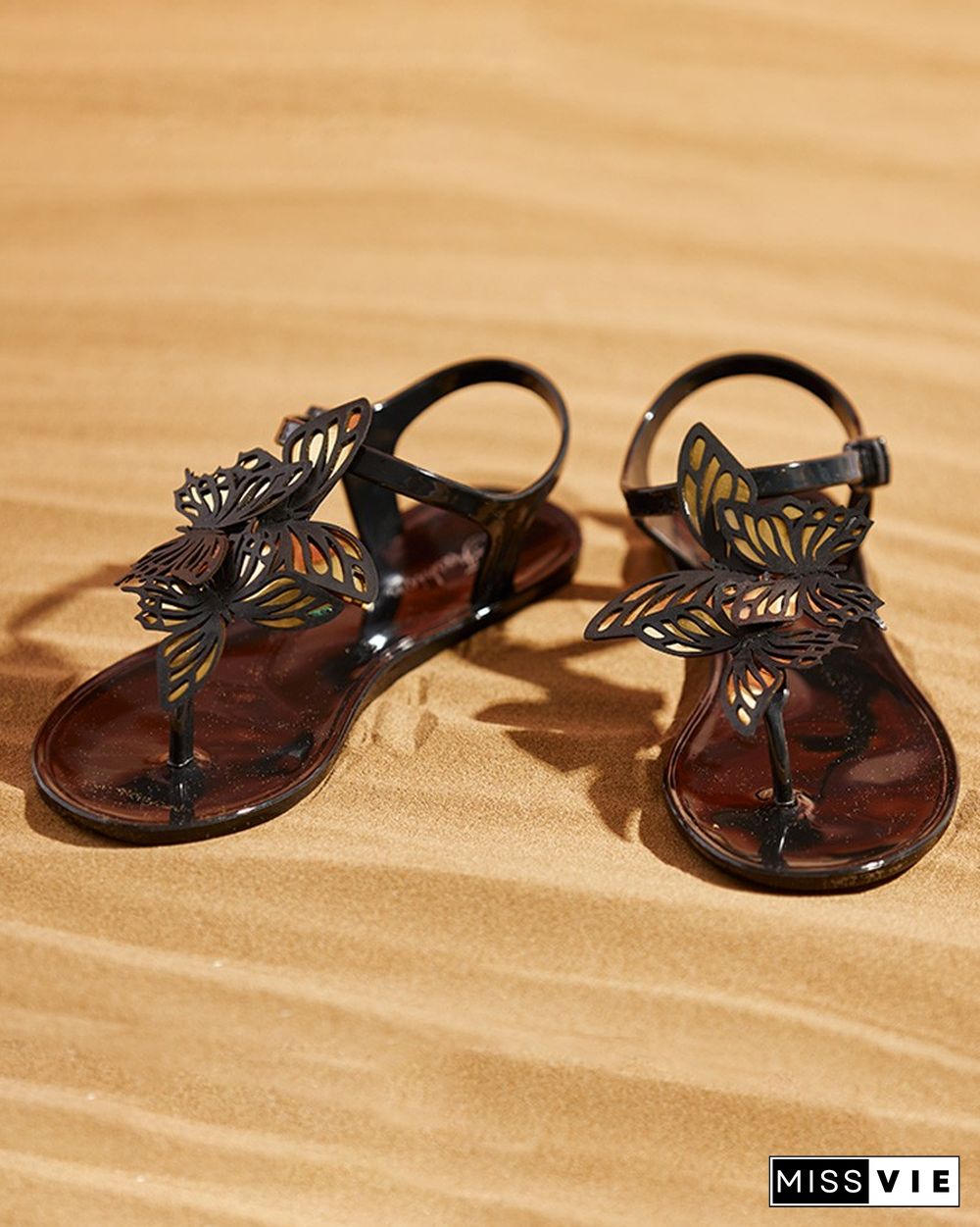 Butterfly Pattern Toe Post Flat Sandals