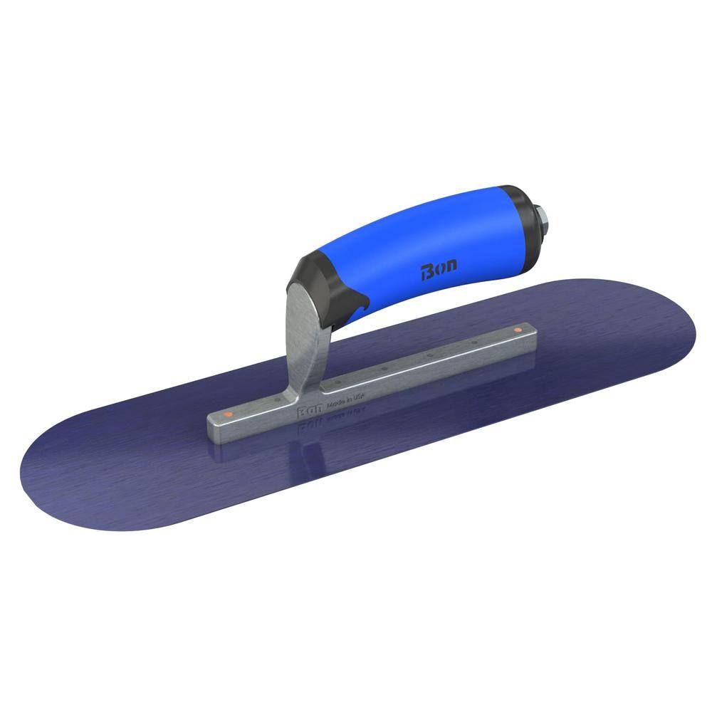 Bon Tool 16 in. x 4 in. Blue Steel Round End Pool Trowel with Comfort Wave Handle and Short Shank 67-166