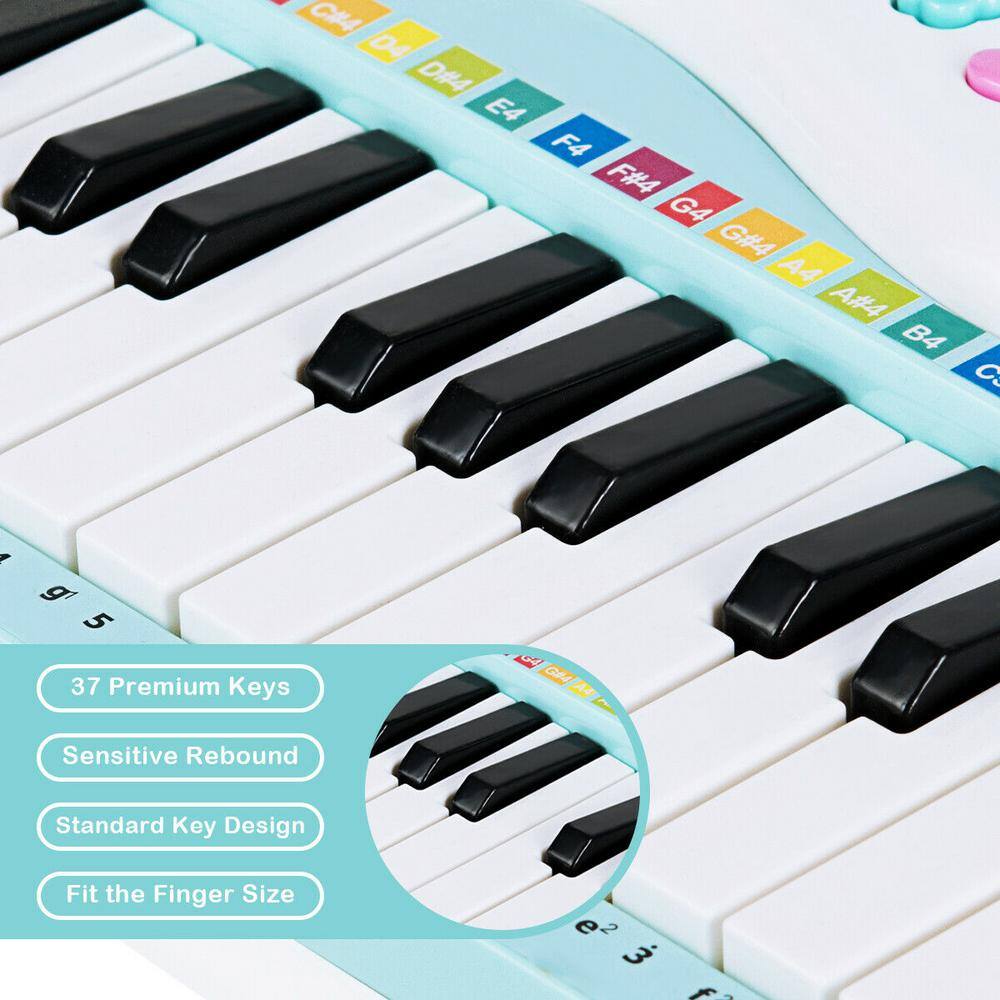 Gymax Z-Shaped Kids Toy Keyboard 37-Key Electronic Piano Blue GYM03936