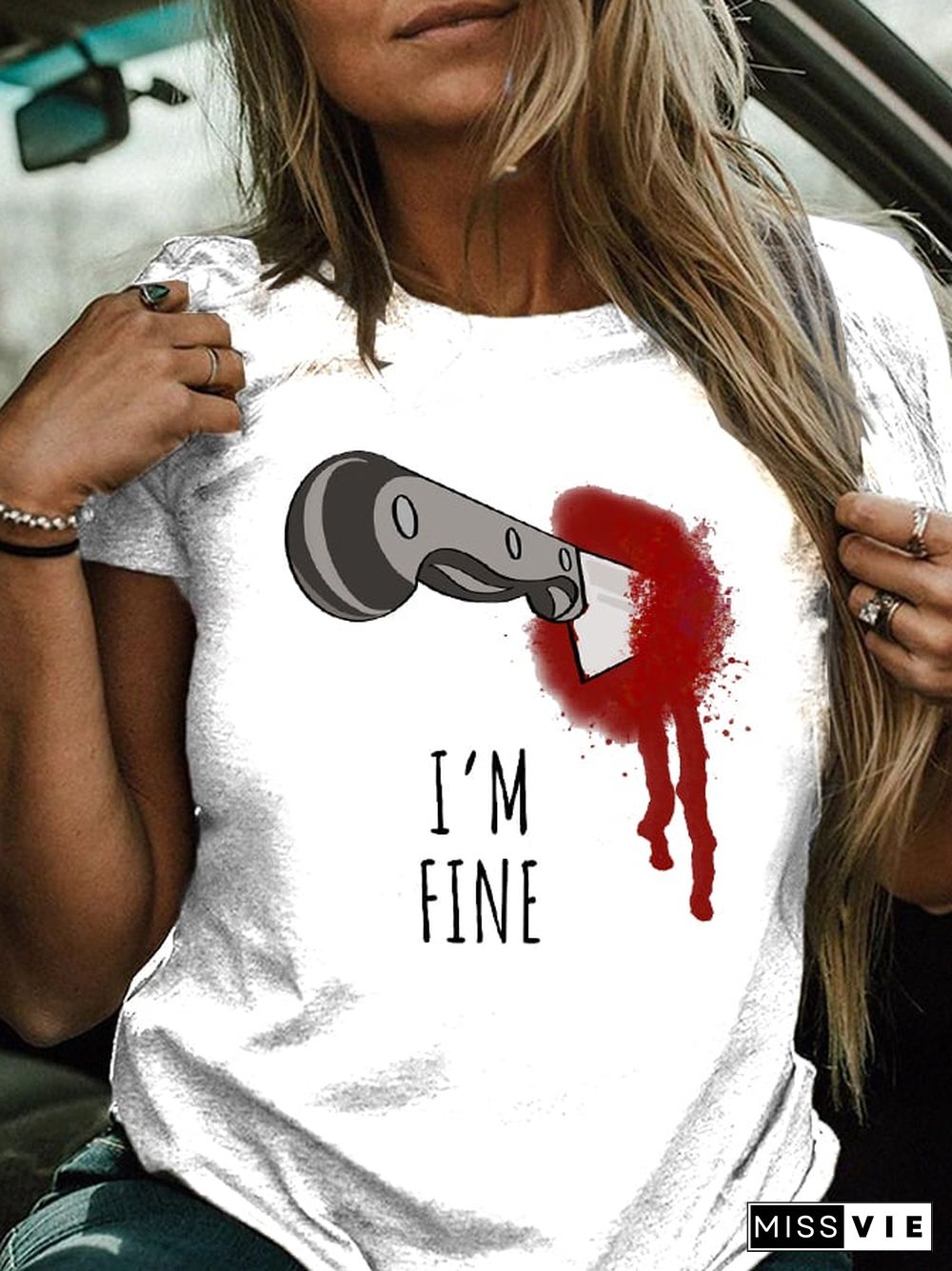 Women's Bloodstain I'm Fine Print T-Shirt