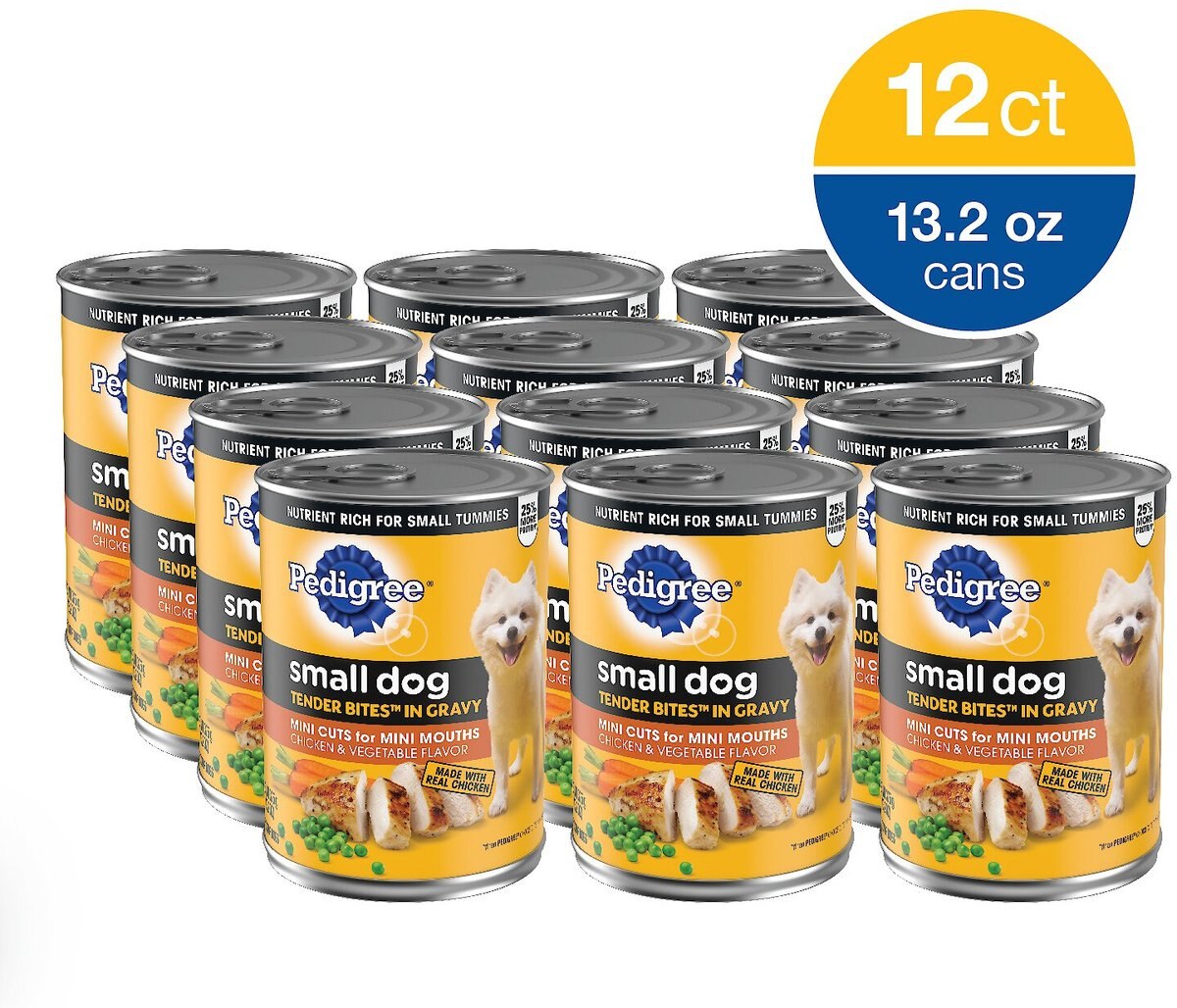 Pedigree Tender Bites in Gravy， Chicken and Vegetable Flavor Canned Wet Dog Food， 13.2-oz can， case of 12