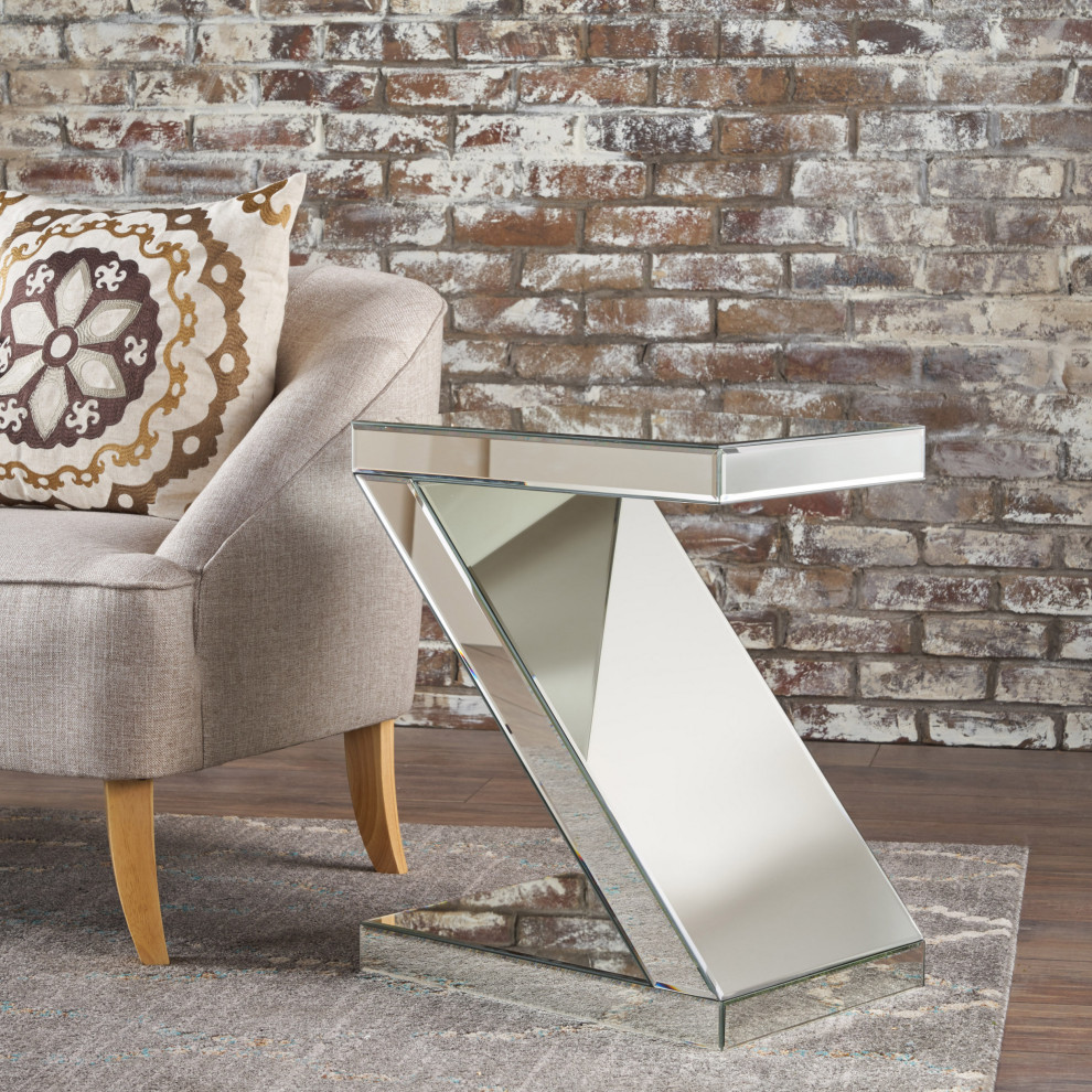 GDF Studio Adu Mirrored Z Shaped Side Table   Contemporary   Side Tables And End Tables   by GDFStudio  Houzz