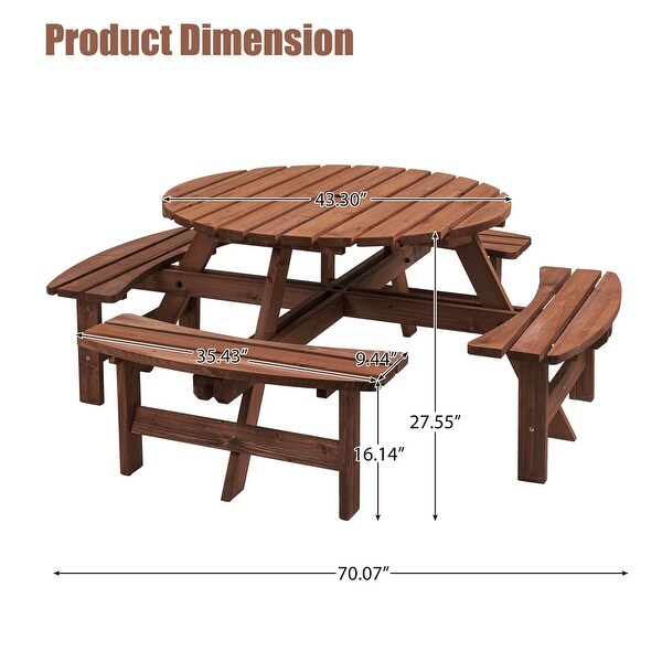 8 Person Wooden Outdoor Camping Dining Picnic Table with 4 Benches