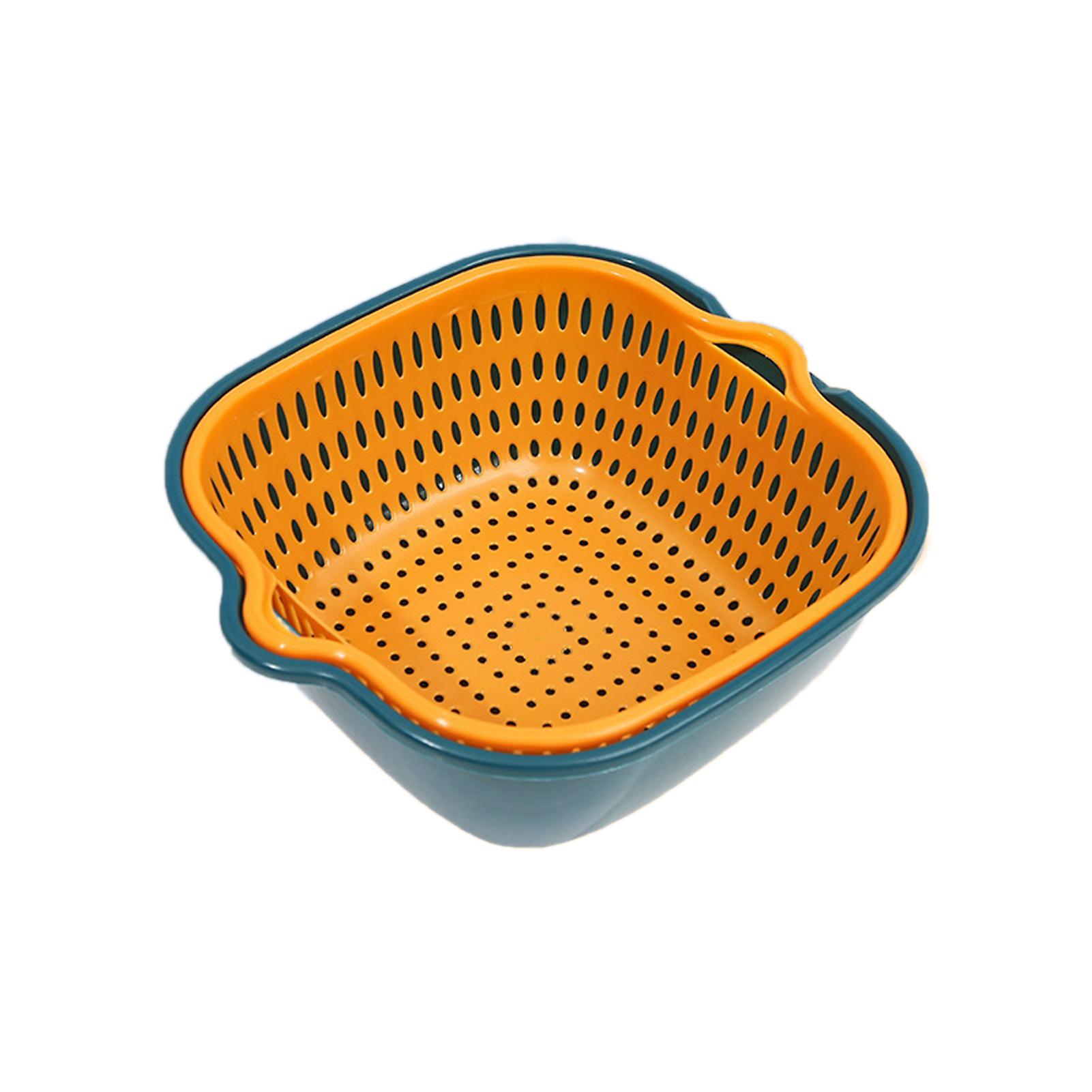 Fruit Vegetable Colander Multi Layer Kitchen Washing Strainer Basket with Hanging Hole for Fruits Vegetables Blue Yellow20x18x8cm / 7.9x7.1x3.1in