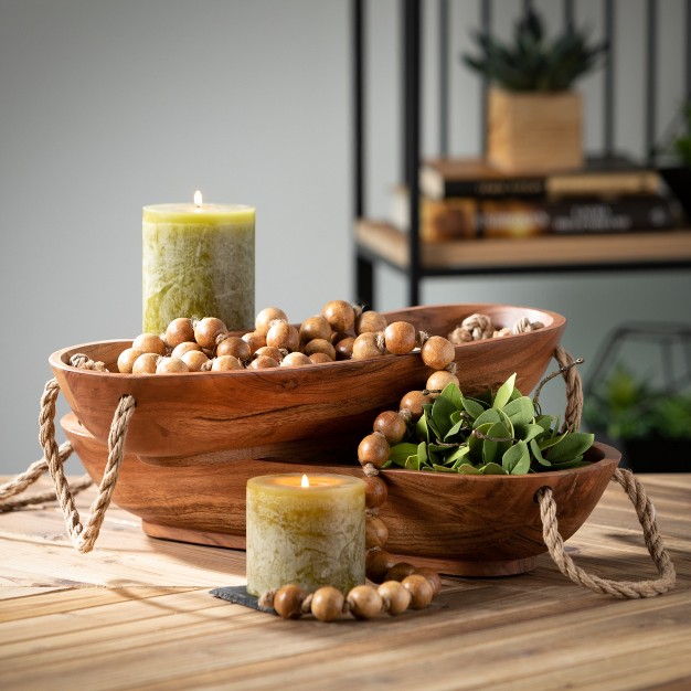 16 quot l And 18 quot l Sullivans Rustic Acacia Wood Bowl Set Of 2 Brown