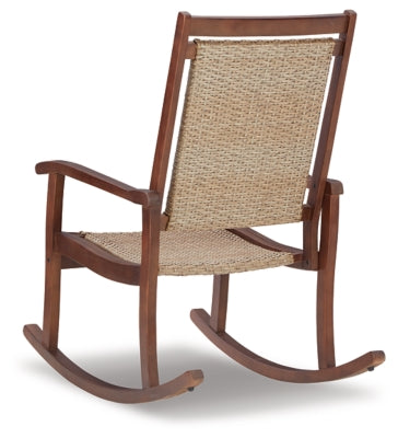 Signature Design by Ashley Outdoor Emani Eucalyptus Wicker Rocking Chair, Brown