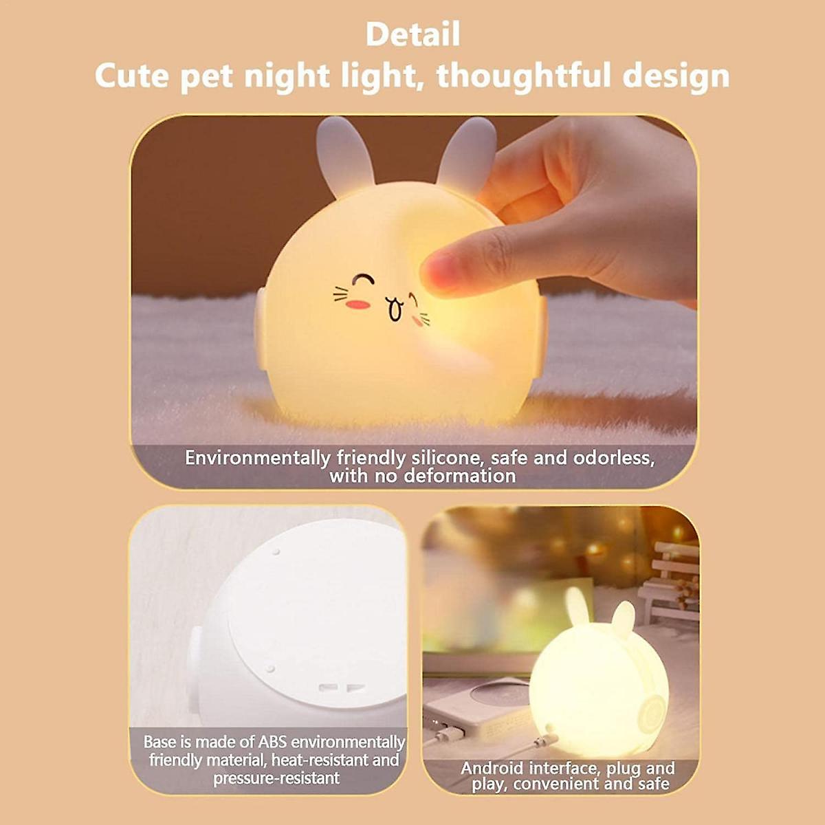 Led Rabbit Night Light | Cute Night Light For Kids | Silicone Nursery Light， Night Light For Kids Room， Animal Night Lights For Girls And Boys