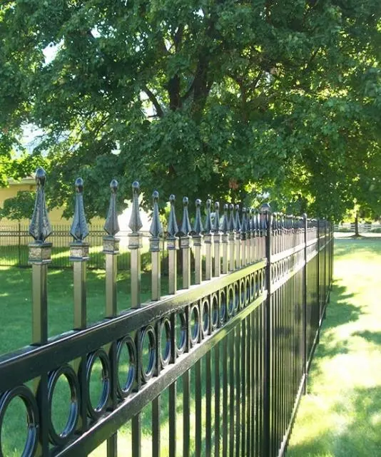 Factory Direct Aluminum square Tube fence post Wrought iron panels spear top with rings for sale garden