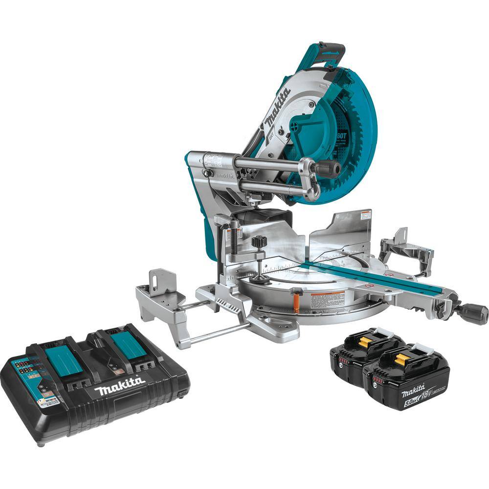 Makita 18V X2 LXT Lithium-Ion (36V) 12 in. Brushless Cordless Dual-Bevel Sliding Compound Miter Saw Laser Kit (5.0 Ah) XSL07PT