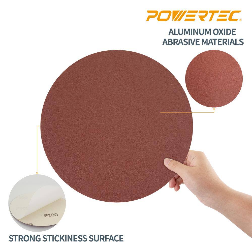 POWERTEC 12 in. 80 Grit PSA Aluminum Oxide Self Stick Sanding Disc (10-Pack) 110600