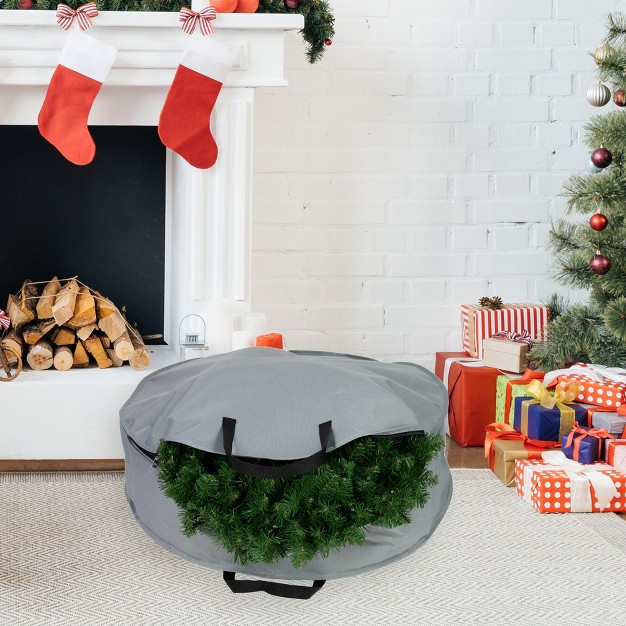 Gray And Black Multi seasonal Wreath Storage Bag