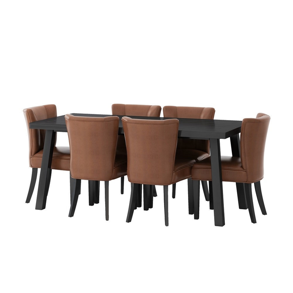 Edgemoor Faux Leather and Acacia Wood 7 Piece Dining Set by Christopher Knight Home