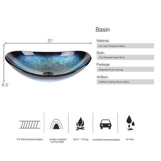 Puluomis Boat Shape Blue Glass Vessel Sink with Faucet in Black included Pop-up Drain USGB0005-BL