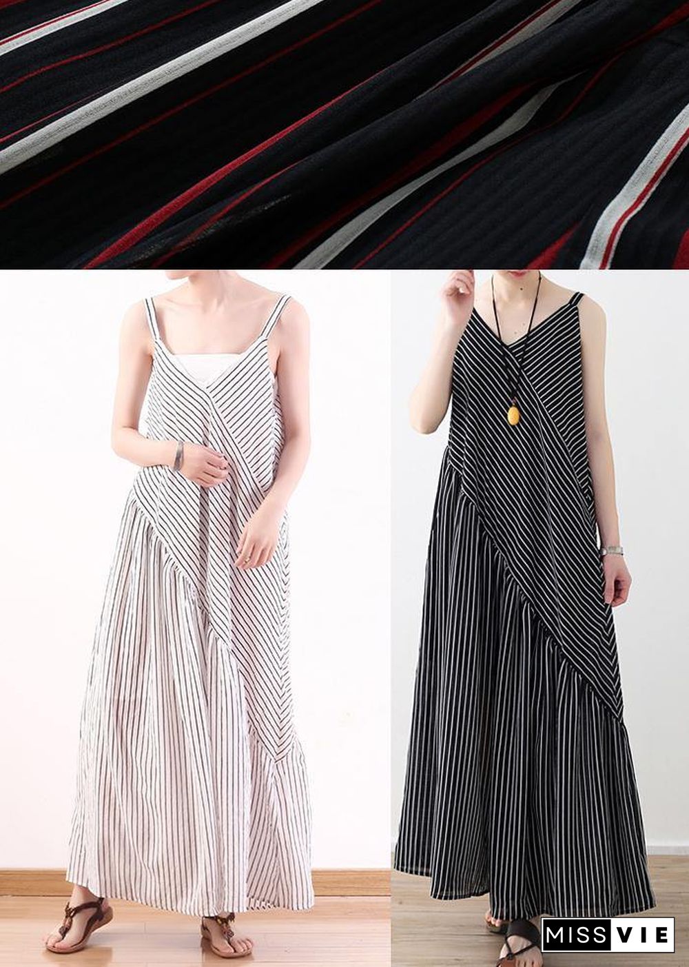 Summer New Sling Large Chiffon Black Striped Jumpsuit