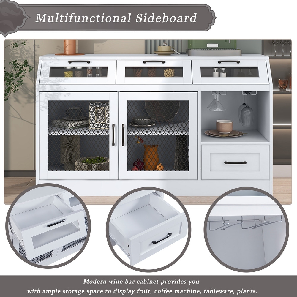 Nestfair Sideboard Multifunctional Buffet Cabinet with 4 Drawers and Adjustable Shelves