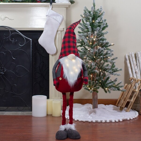 41Inch LED Lighted Red and Black Plaid Extendable Gnome Christmas Figure