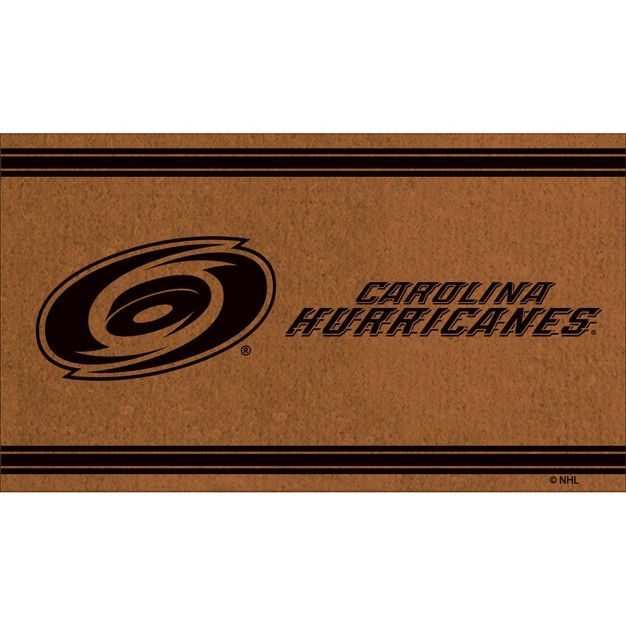 Evergreen Carolina Hurricanes Logo Turf Mat Brown 28 X 16 Inches Indoor Outdoor Doormat