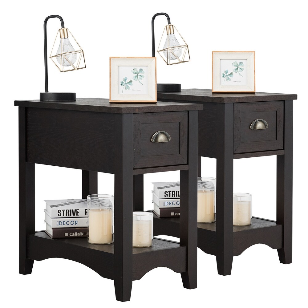 Gymax Set of 2 Contemporary Side End Table Compact Table w/ Drawer   13'' X 22'' X 23'' (L X W X H)