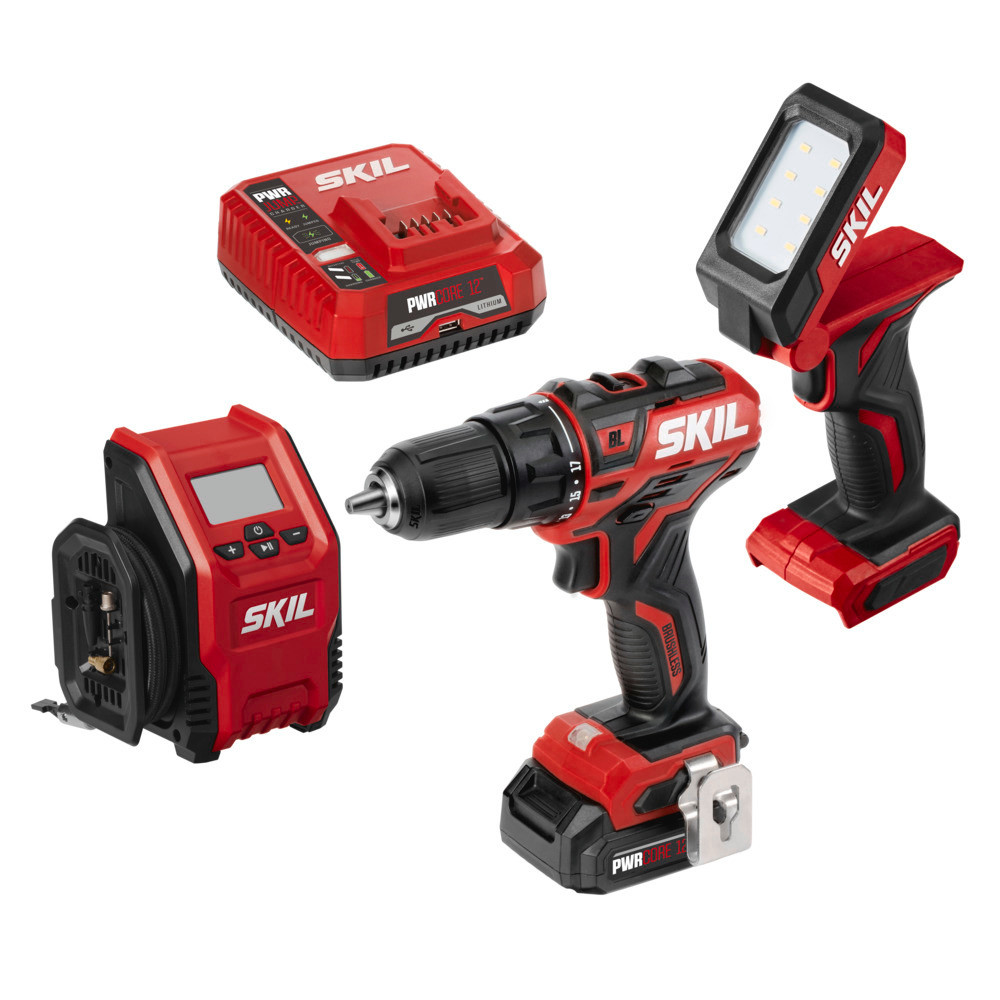 SKIL PWRCORE 12™ Brushless 12V 3 Tool Combo Kit with PWR JUMP™ Charger