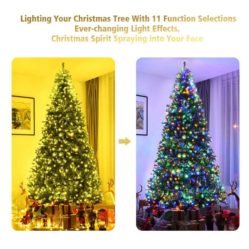 Premium Hinged Prelit Artificial Christmas Tree with Multi-Color LED Lights, 11 Lighting Modes, Metal Stand