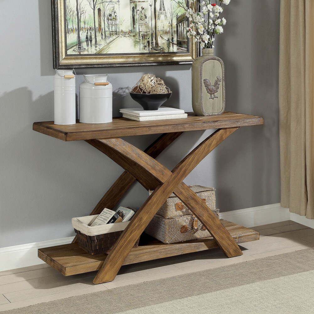 Furniture of America Vown Rustic Oak 48-inch Solid Wood 1-shelf Sofa Table