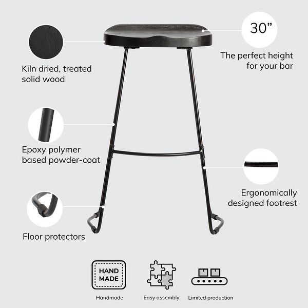 MH London Romboss Handmade Mango Wood Saddle Seat Bar Stool. - 20 x 14.25 x 30