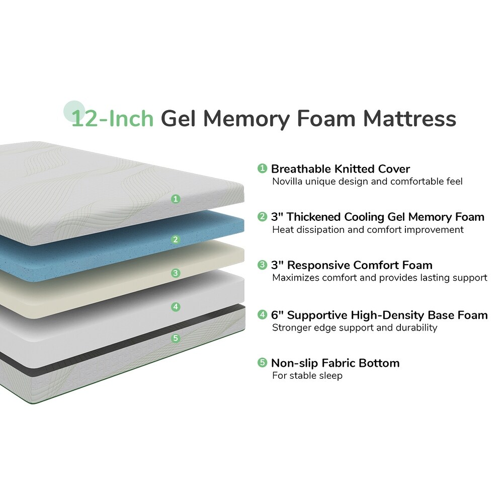 Novilla 12 inch Gel Memory Foam Mattress Medium Firm