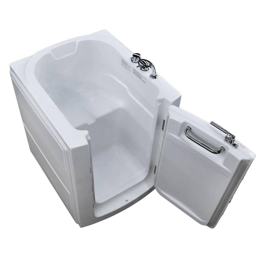 Rampart 3.2 ft. Walk-in Non-Whirlpool Bathtub with 4 in. Tile Easy Up Adhesive Wall Surround in White H3238RWSCB