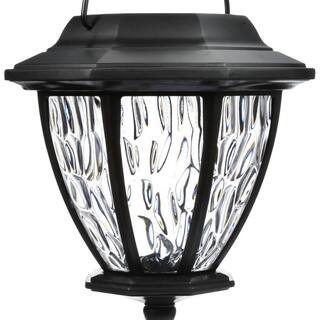 Hampton Bay Solar Matte Black Outdoor Integrated LED Shepard Hook Landscape Path Light with Hammered Lens (4-Pack) 93603