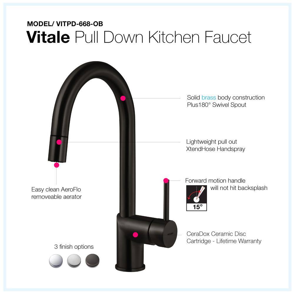 HOUZER Vitale Vitale Single-Handle Pull Down Sprayer Kitchen Faucet with CeraDox Technology in Oil Rubbed Bronze VITPD-668-OB