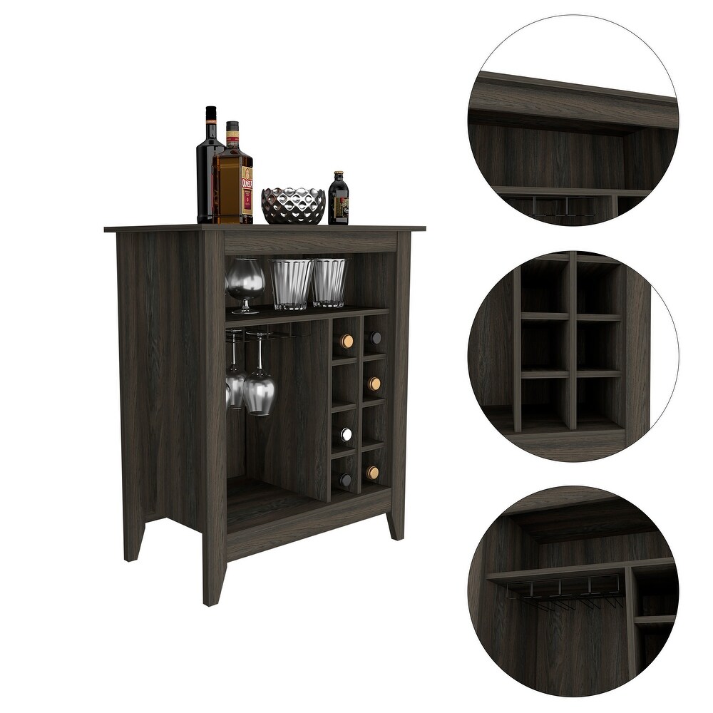 Bar Cabinet Castle  One Open Shelf  Six Wine Cubbies  Black Wengue Finish