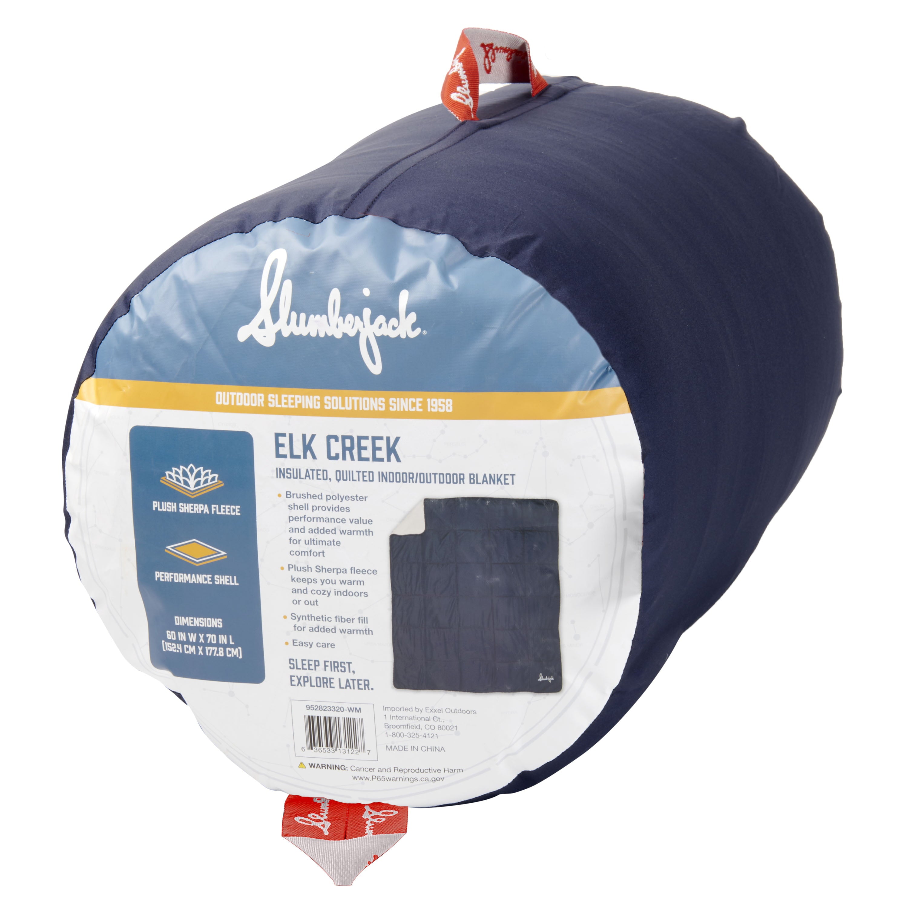 Slumberjack Elk Creek 45-Degree Insulated Adult Indoor/Outdoor Sleeping Bags Blanket Quilt， Indigo， 60