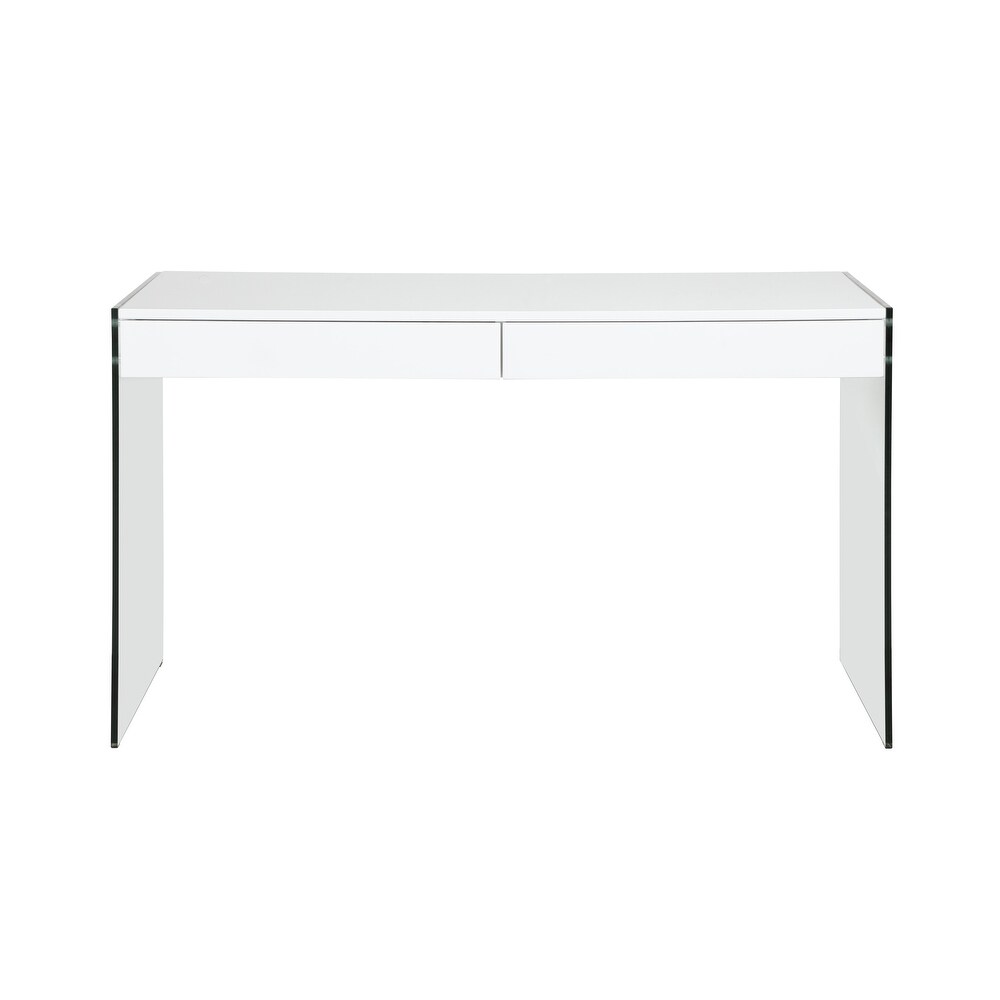 Somette Contemporary Gloss White   Glass Desk