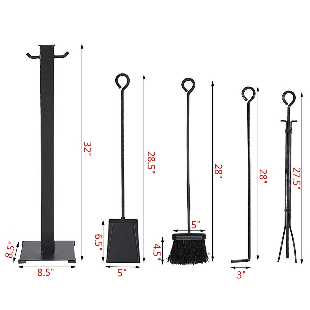 Costway 5 Pieces Fireplace Tools Set Iron Fire Place Tool set Stand