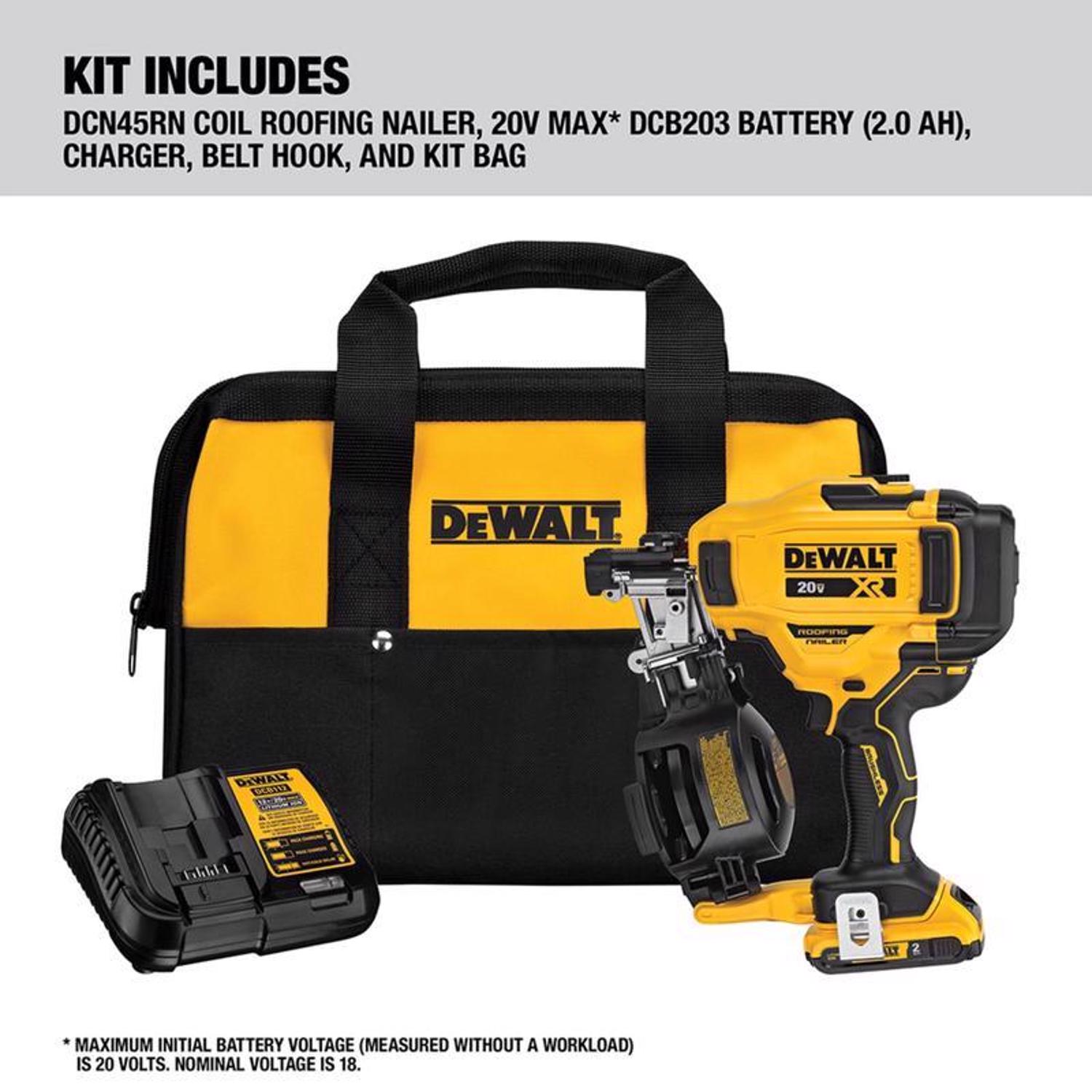 DW 20V MAX Cordless 15 deg Coil Roofing Nailer 20 V