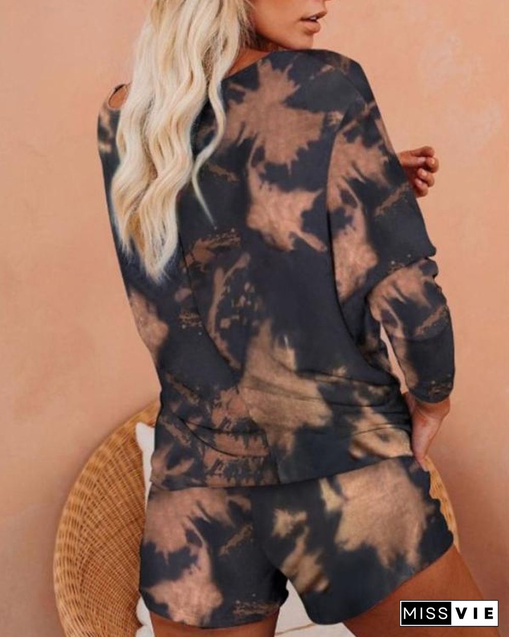 Flame Print Long Sleeve Top & Shorts Set