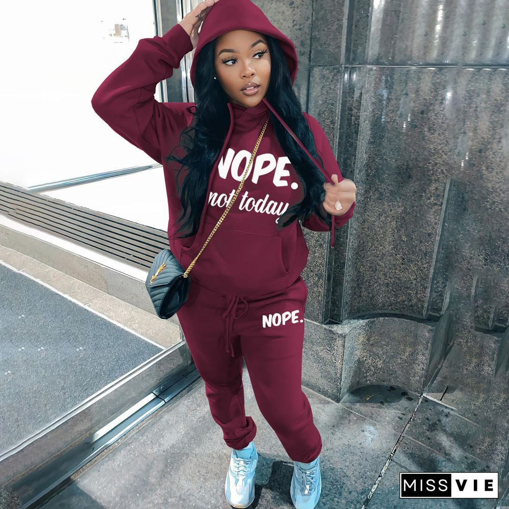 Pullover Fleece Hooded Sweatshirt Two Piece Pants Set