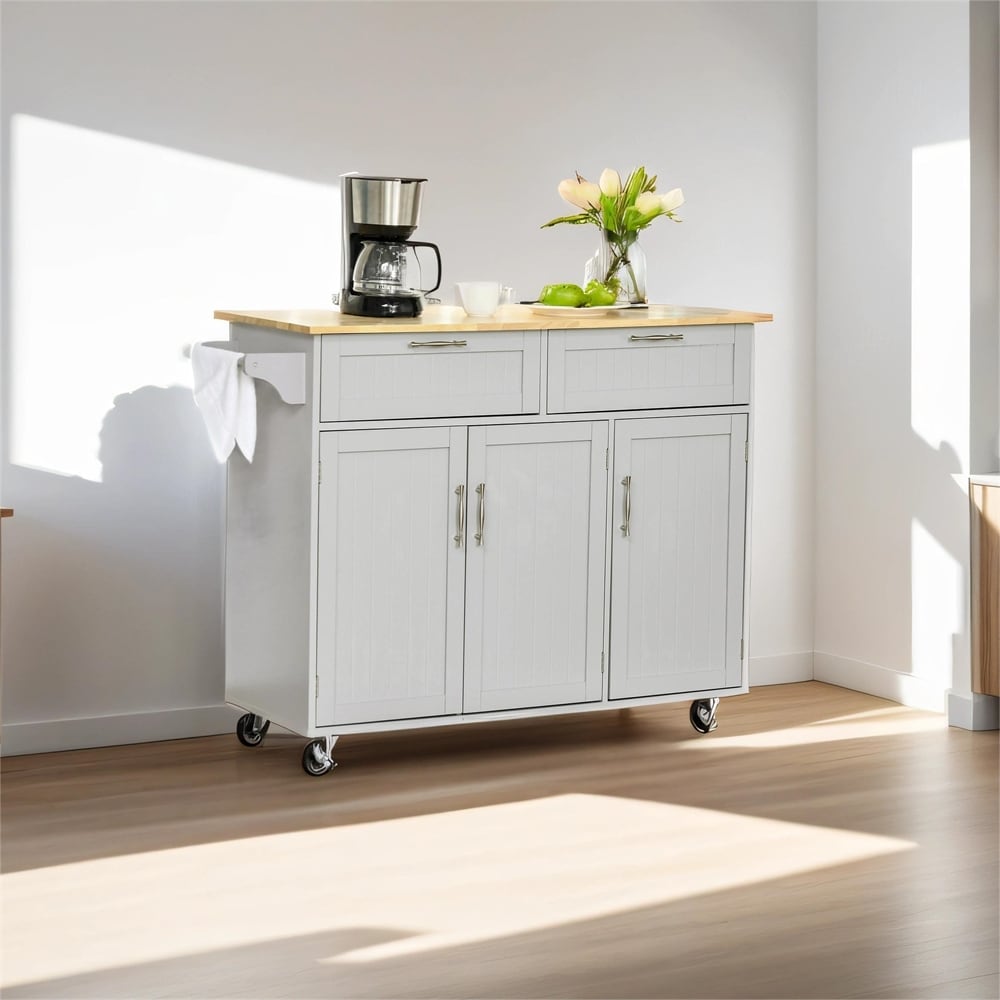 Mobile Kitchen Island  Kitchen Cart w/ Wood Top  Drawers   Towel Rack