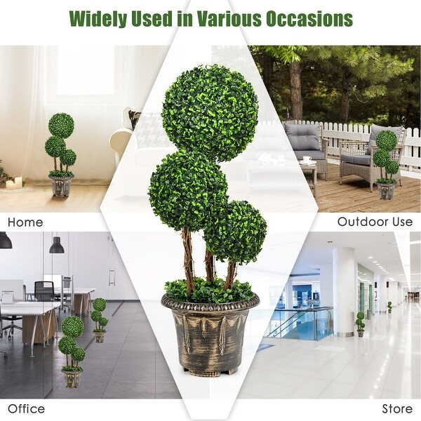 Costway 30'' Artificial Topiary Triple Ball Tree Indoor Outdoor UV