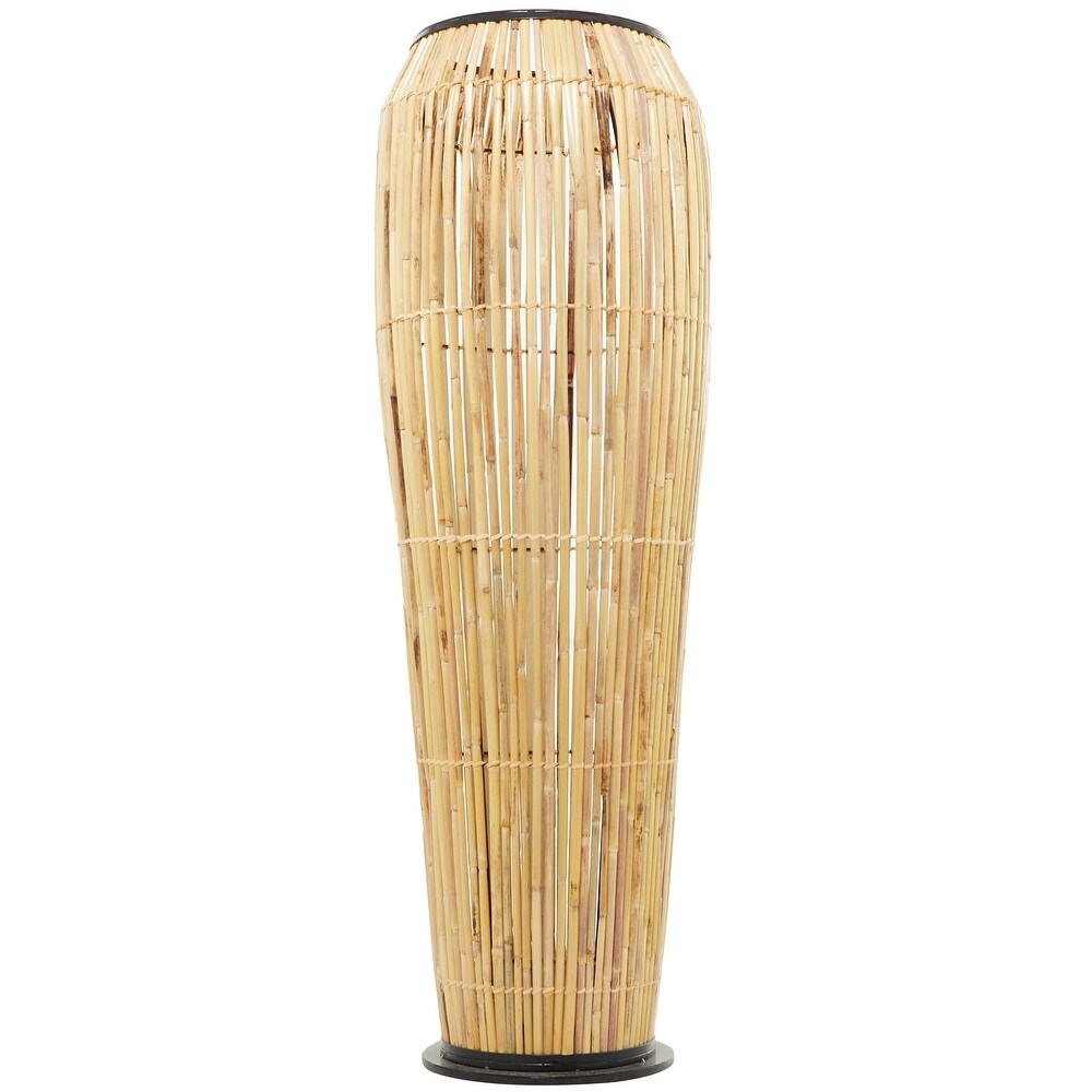 The Novogratz Brown Wicker Handmade Slatted Frame Vase with Black Metal Accents