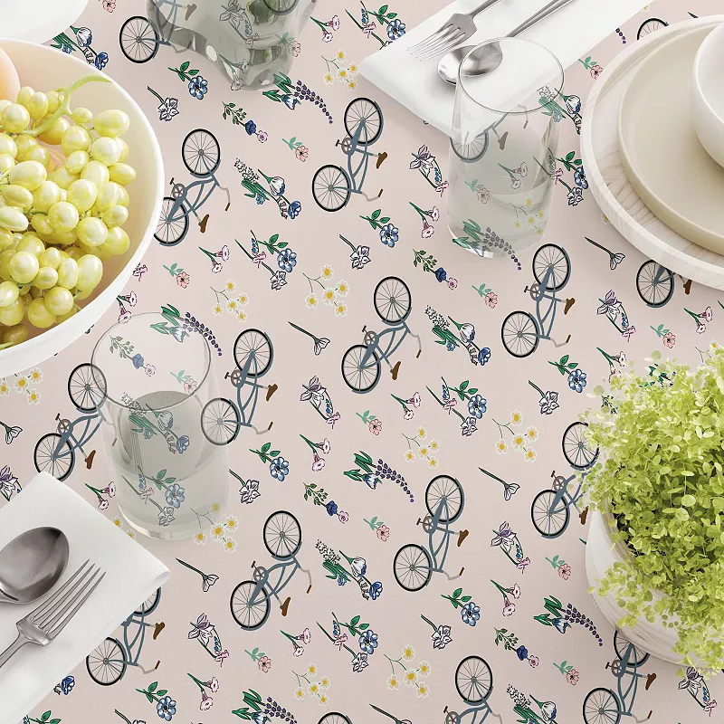 Square Tablecloth， 100% Polyester， 54x54， Bike Ride in Flowers